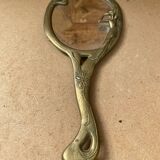 Ancien miroir art nouveau face a main bronze doré décor fleurs vintage