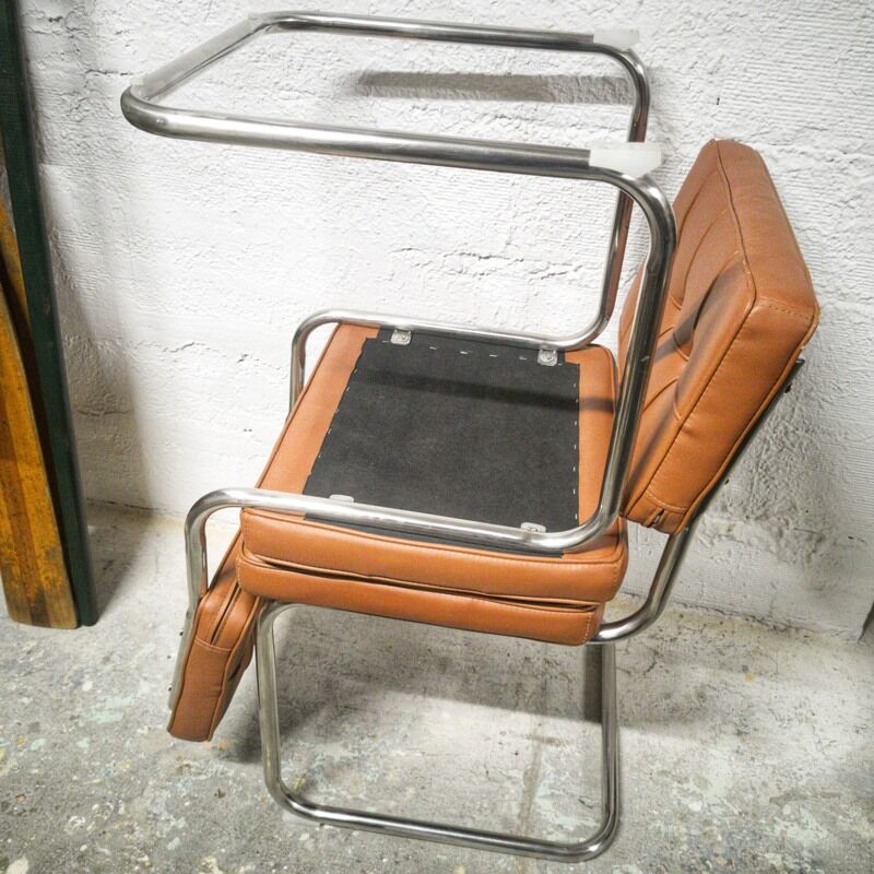 Pair of cantilever chrome and skaï chairs