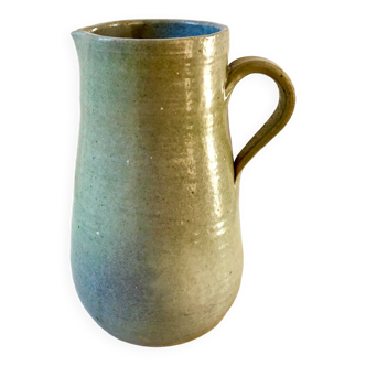 blue stoneware pitcher artisanal pottery 70s