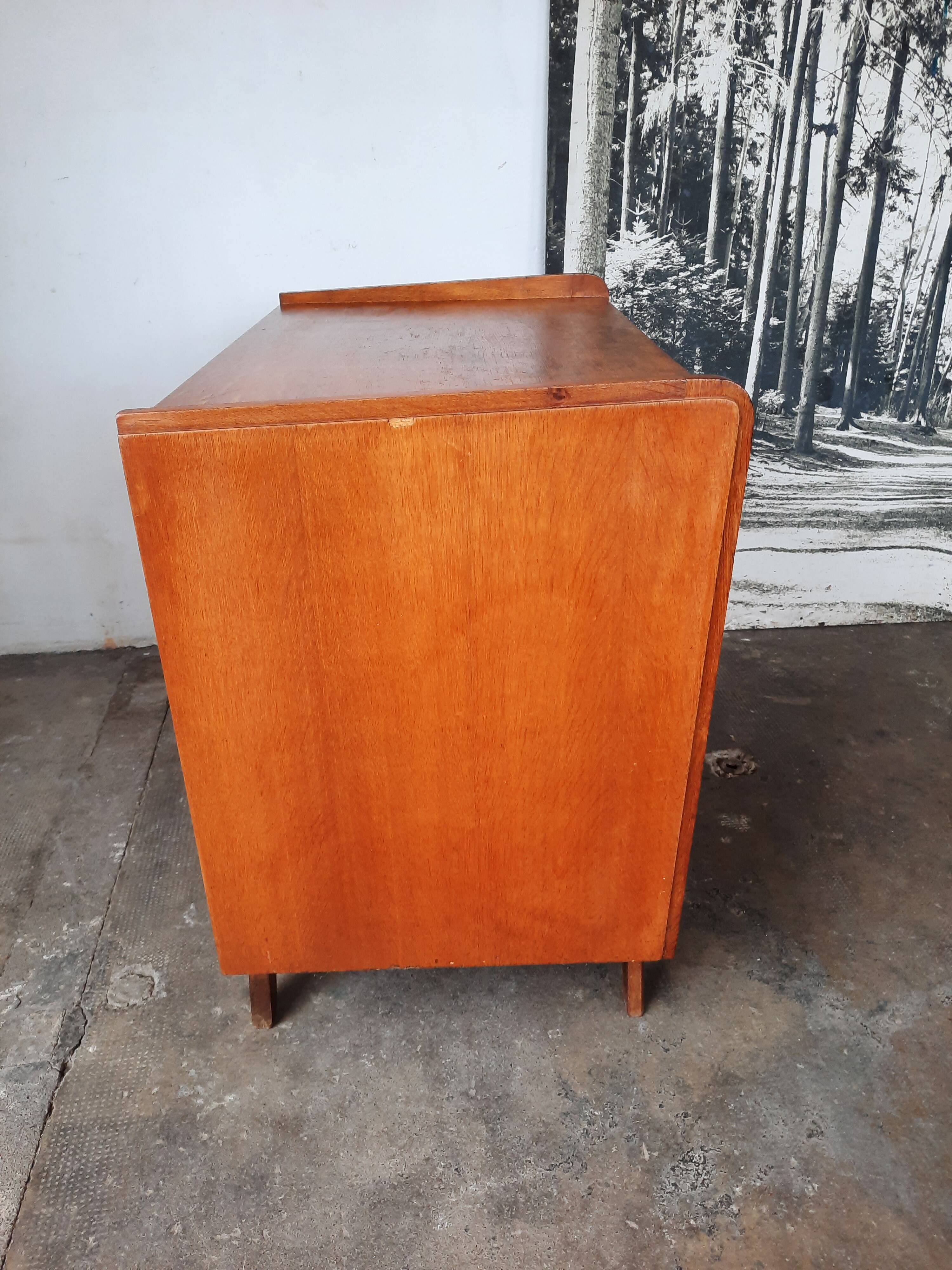 Oak chest of drawers with compass foot, vintage reconstruction