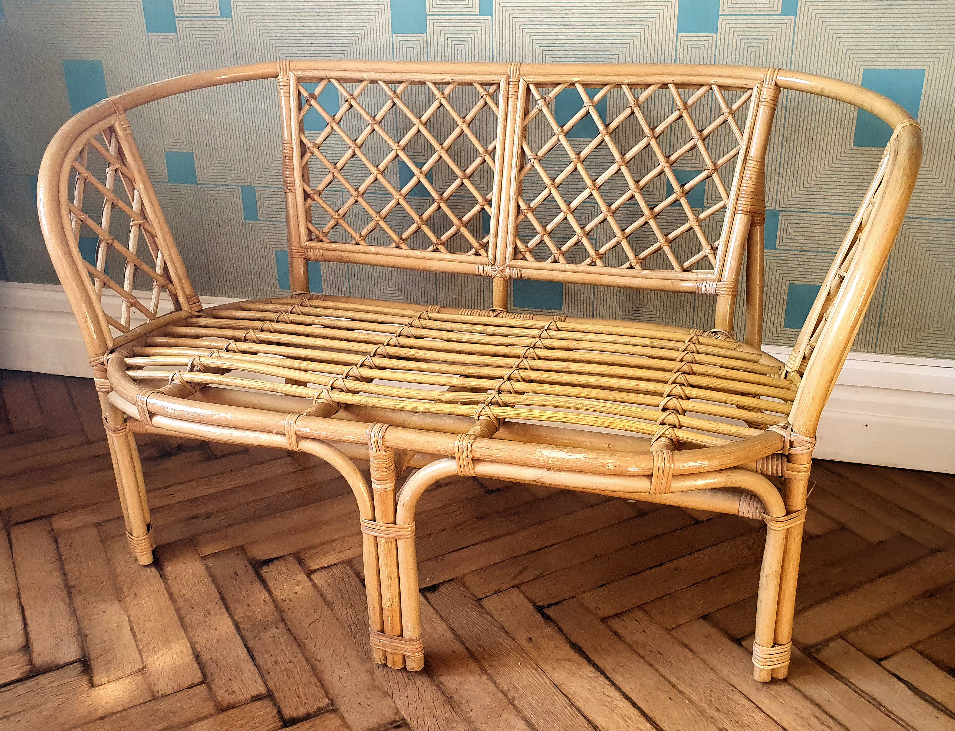 Vintage rattan bench