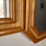 Miroir triptyque  en bois et en osier 116x86cm