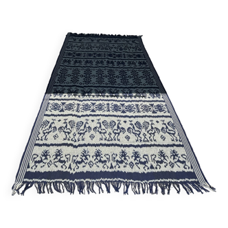 Large blue and white ikat peacock pattern 2m35x1m15