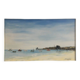 Fishing in the bay of Bourneuf en-Retz, Pornic - painting on canvas signed Sigogneau