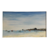Pêcherie en baie de bourgneuf en-retz, Pornic - peinture sur toile signée Sigogneau