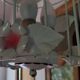 Vintage chandelier cage birds flowers white metal