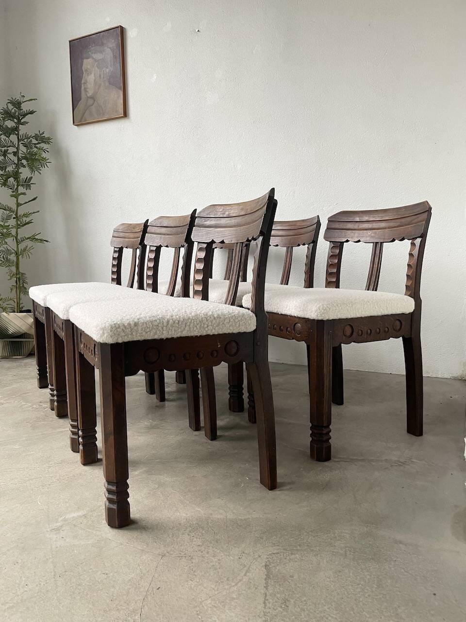 Set of 6 brutalist chairs from the 1940s