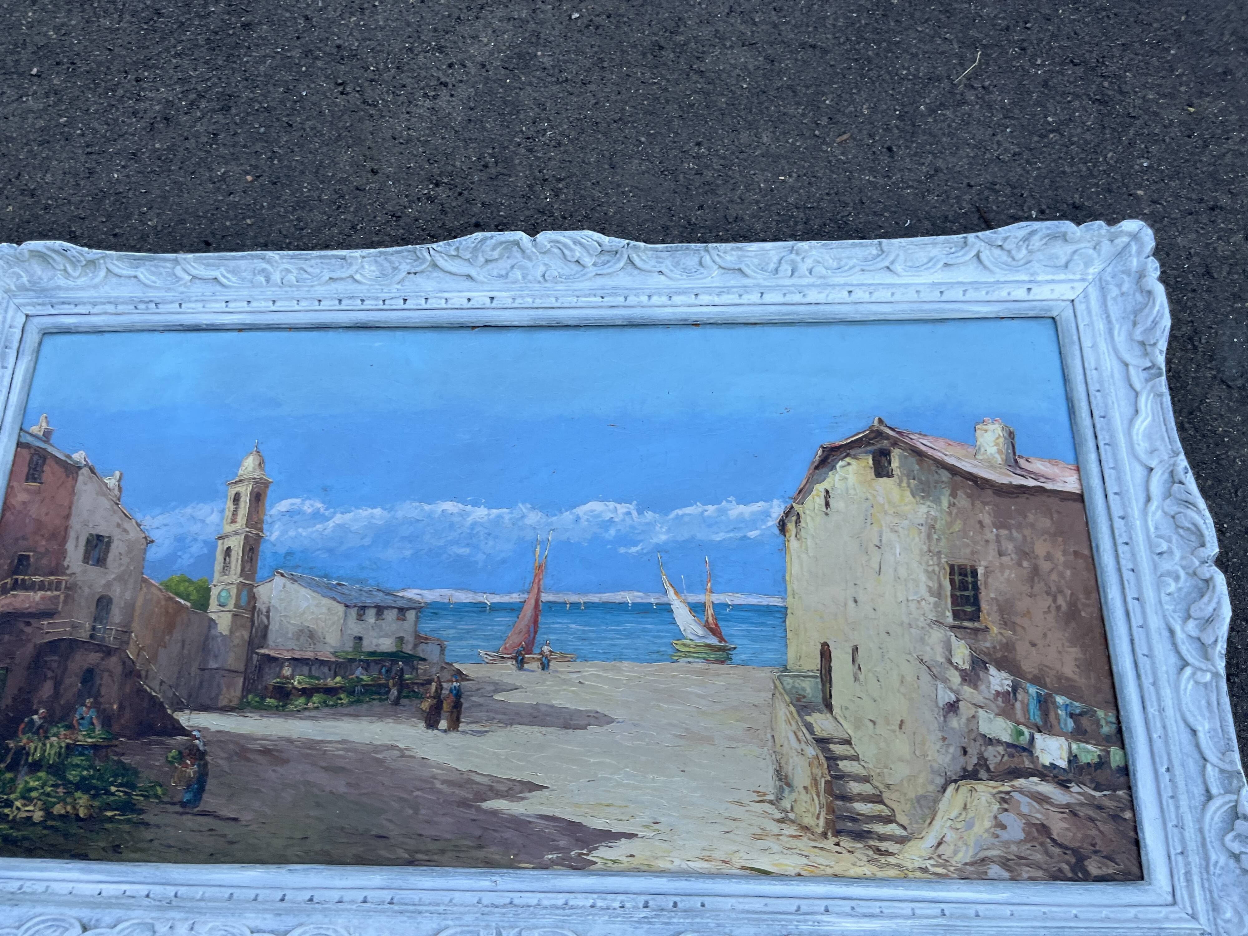 Ancient painting – Animated Mediterranean view – Port and sailing boats