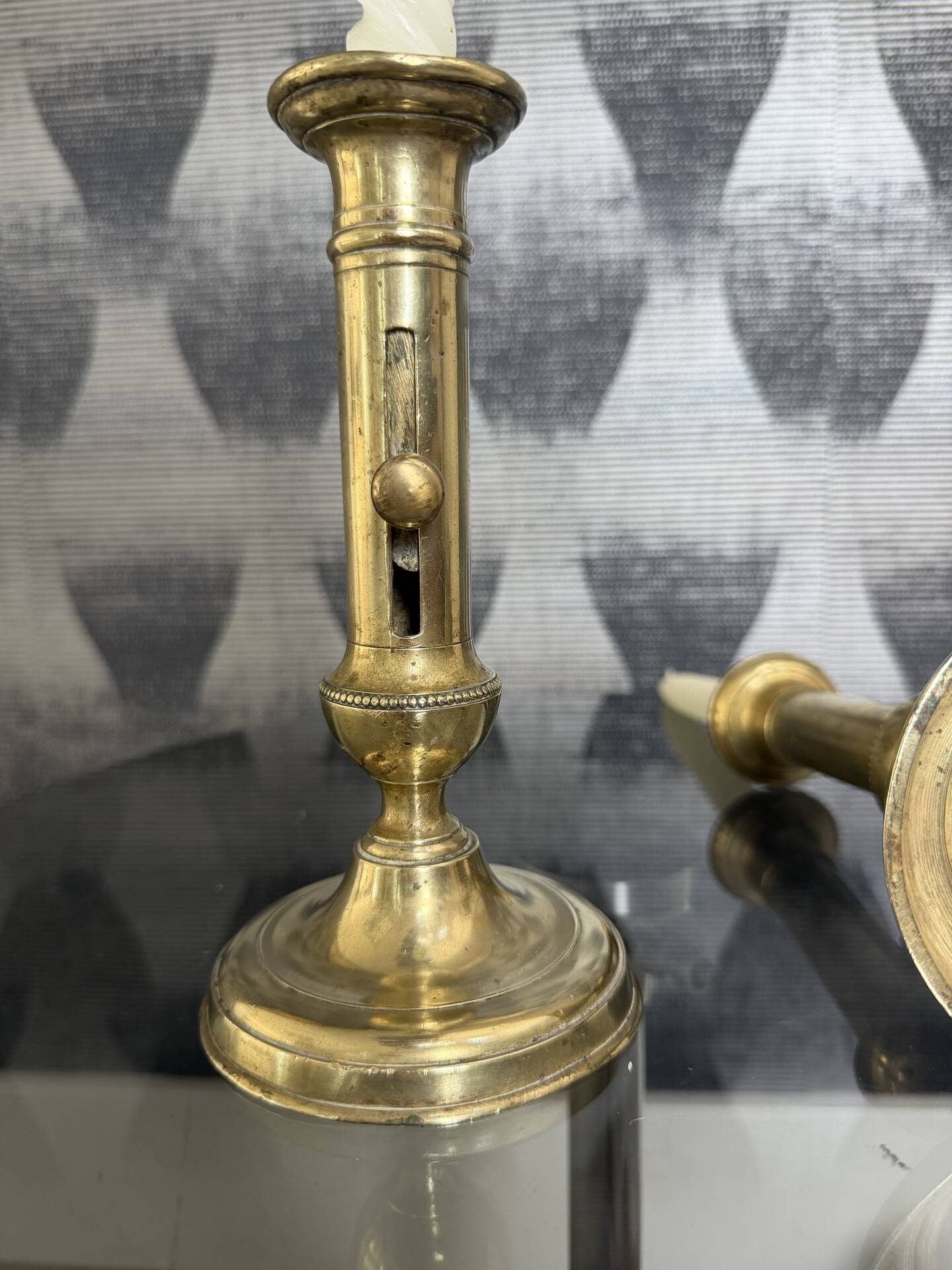 Pair of brass push candle holders – Late 19th century