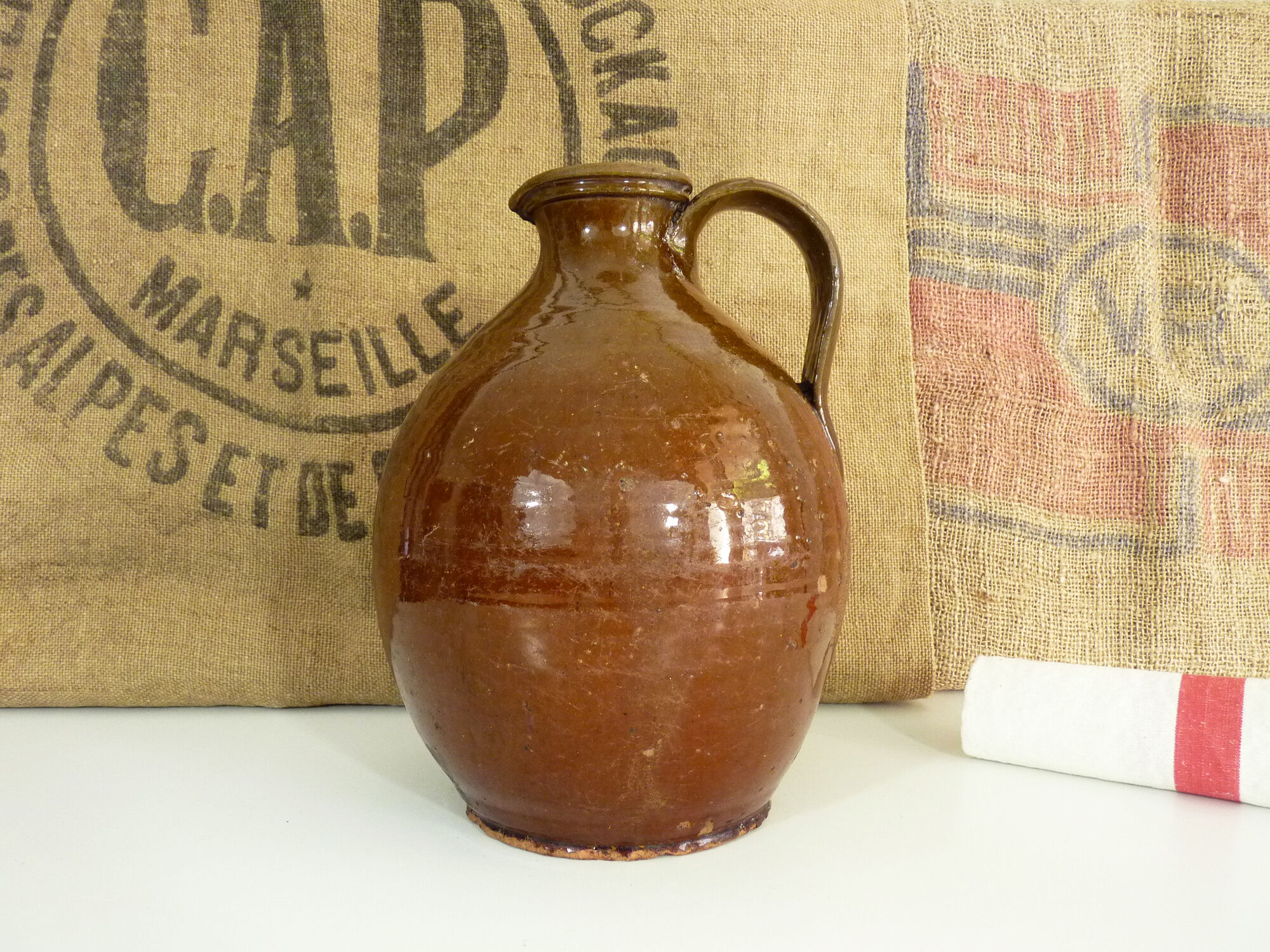 Brown pitcher in glazed terracotta, south west of France, 19th