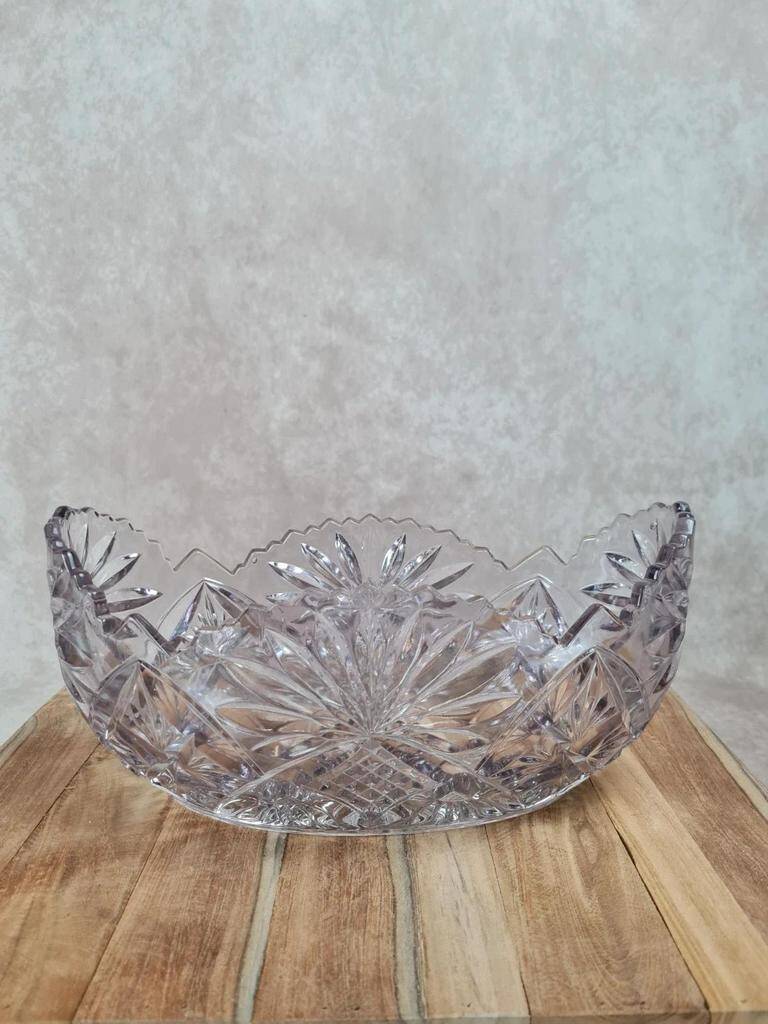 Large vintage oval cut amethyst glass bowl