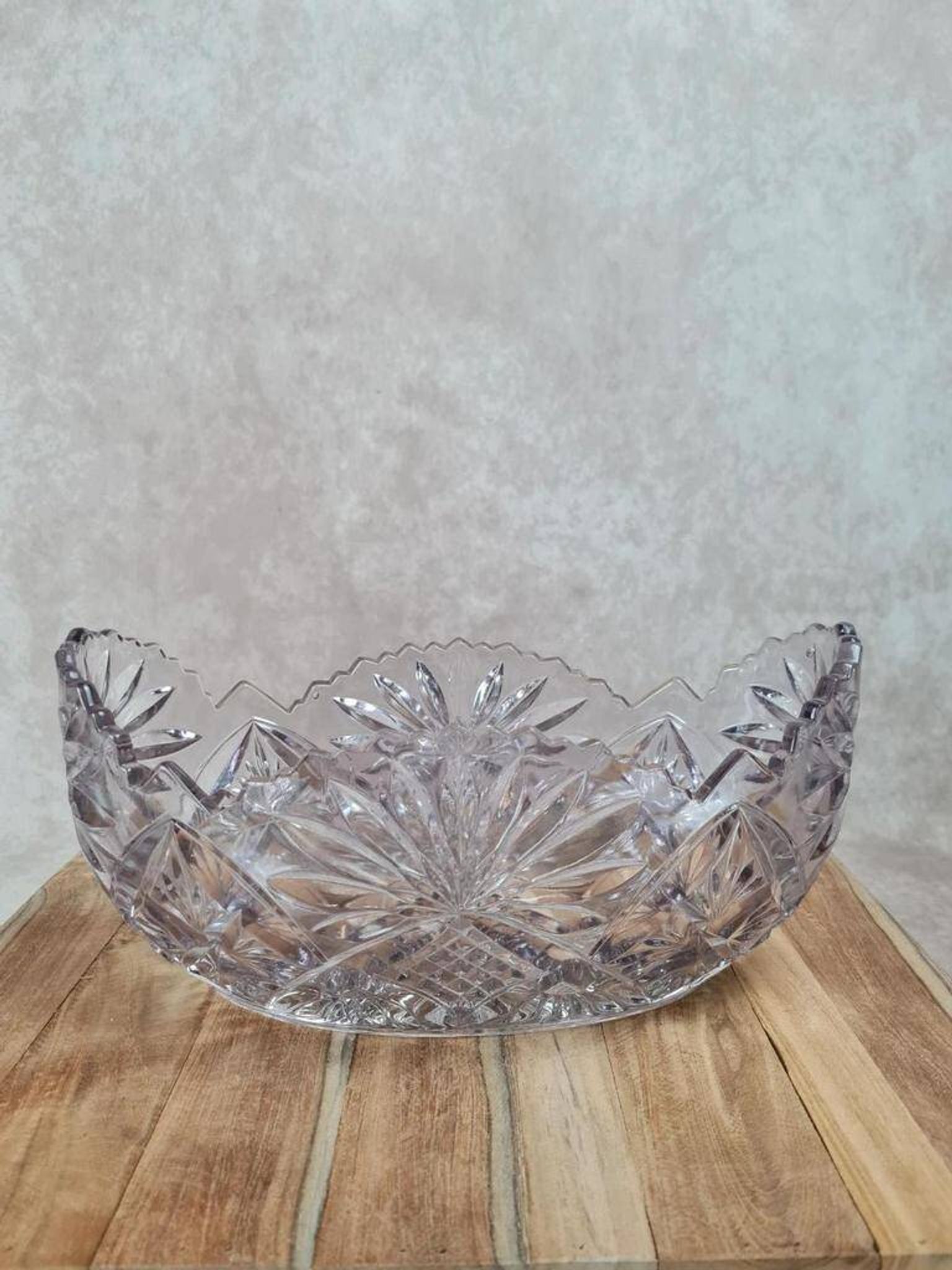 Large vintage oval cut amethyst glass bowl