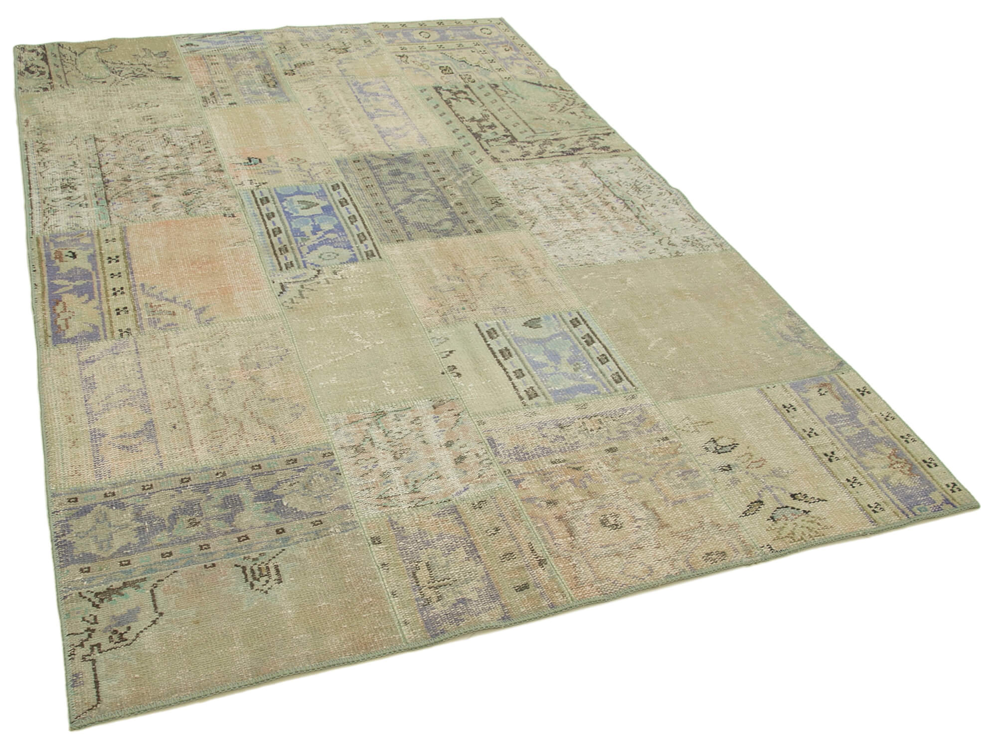 Handwoven oriental overdyed 169 cm x 245 cm beige patchwork rug