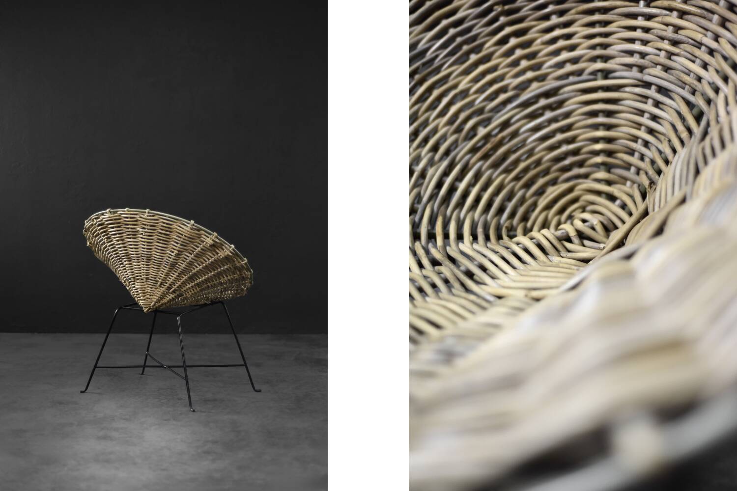 Vintage Mid-Century German Modern Round Woven Bamboo Armchair, 1960s