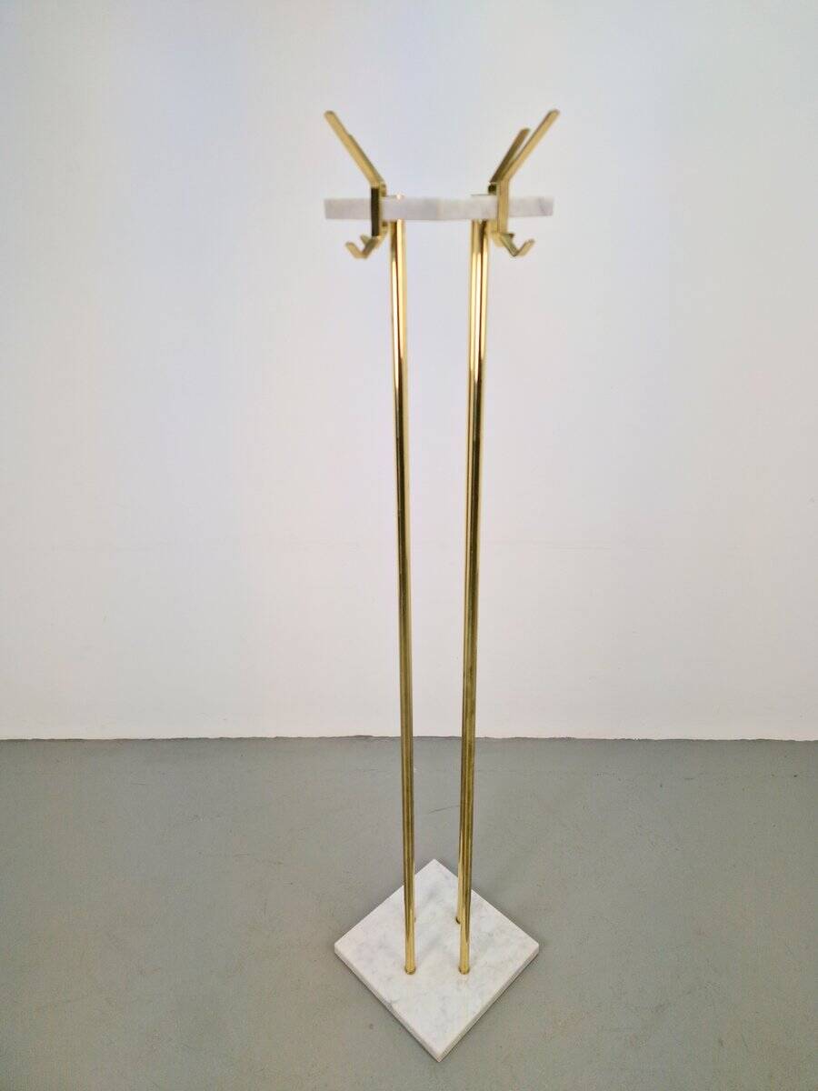Italian Carrara Marble and Brass Freestanding Coat Rack, 1960s