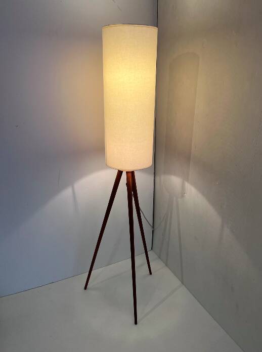 Scandinavian tripod floor lamp in teak