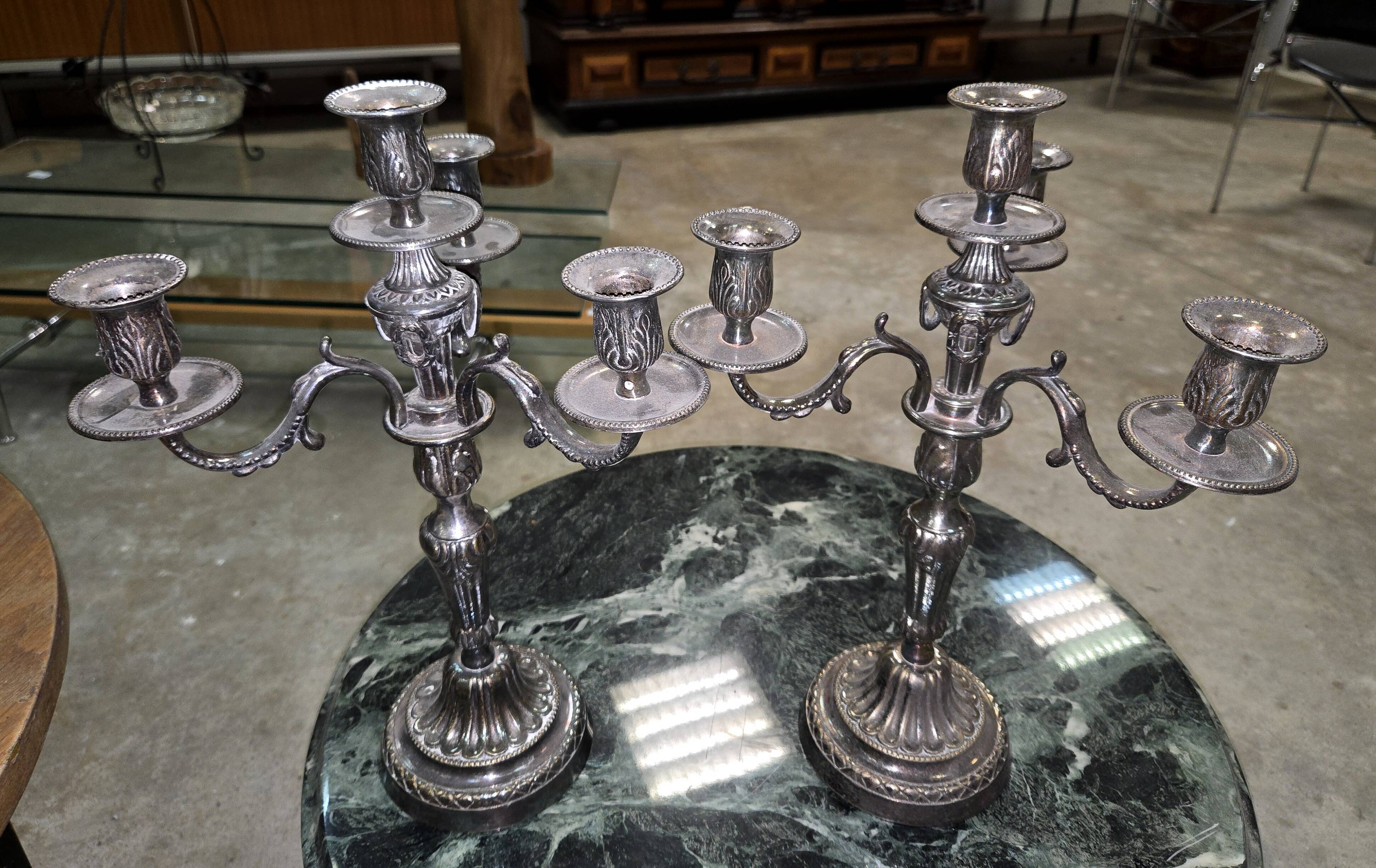 Pair of silver-plated candelabra – Louis XVI style –