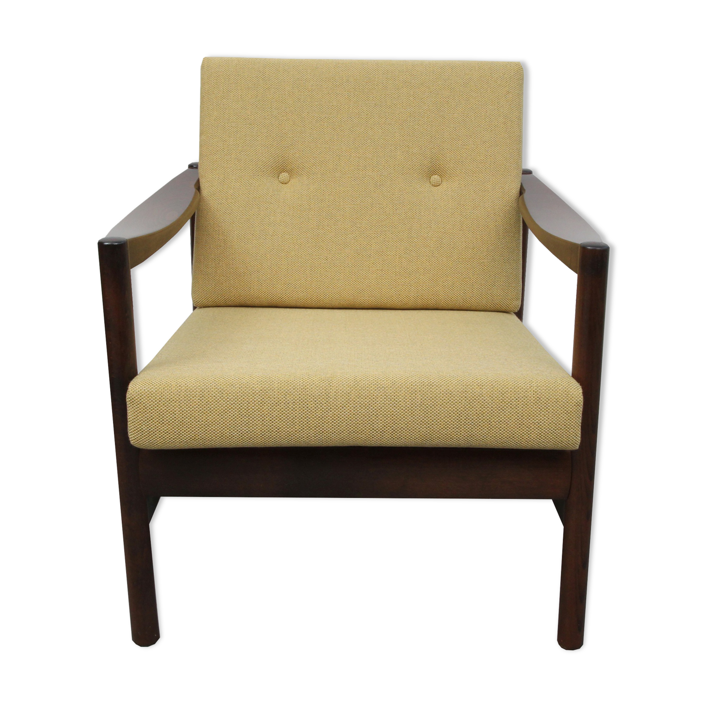 Mid-century walnut armchair in yellow 1960s
