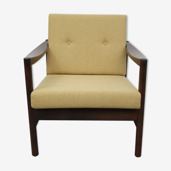 Mid-century walnut armchair in yellow 1960s