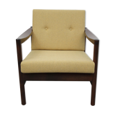 Fauteuil noyer en jaune années 1960