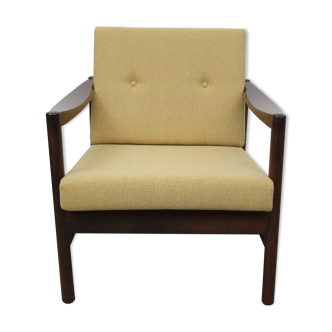 Mid-century walnut armchair in yellow 1960s