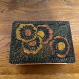 Ancienne Boite À Bijoux En Bois Sculpté Décor Fleurs Vintage