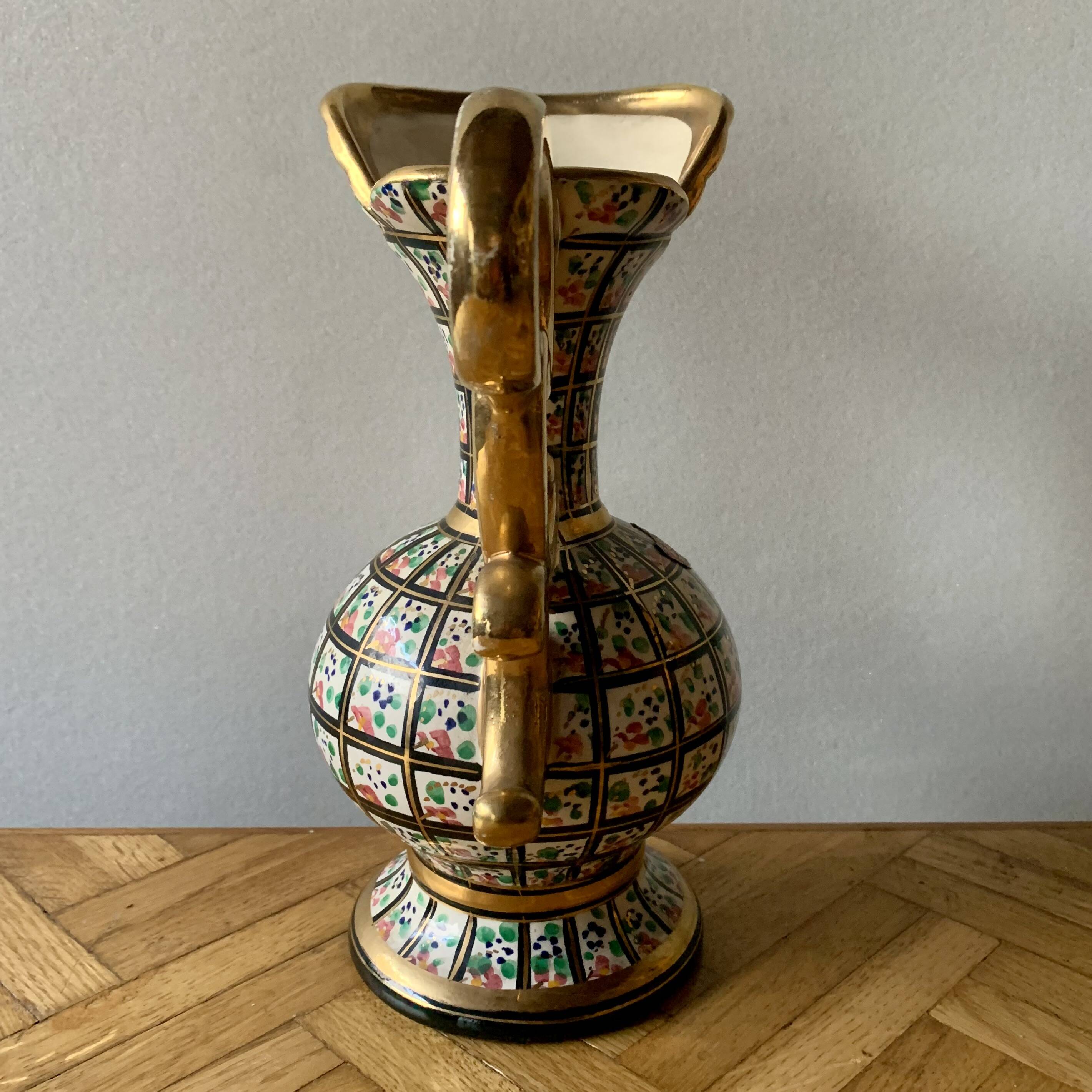 Old vase - Hubert Bequet - hand-painted floral decoration - Made in Belgium