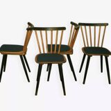 Set of 4  dining chairs splayed legs and petrol blue-green covers, 1960s