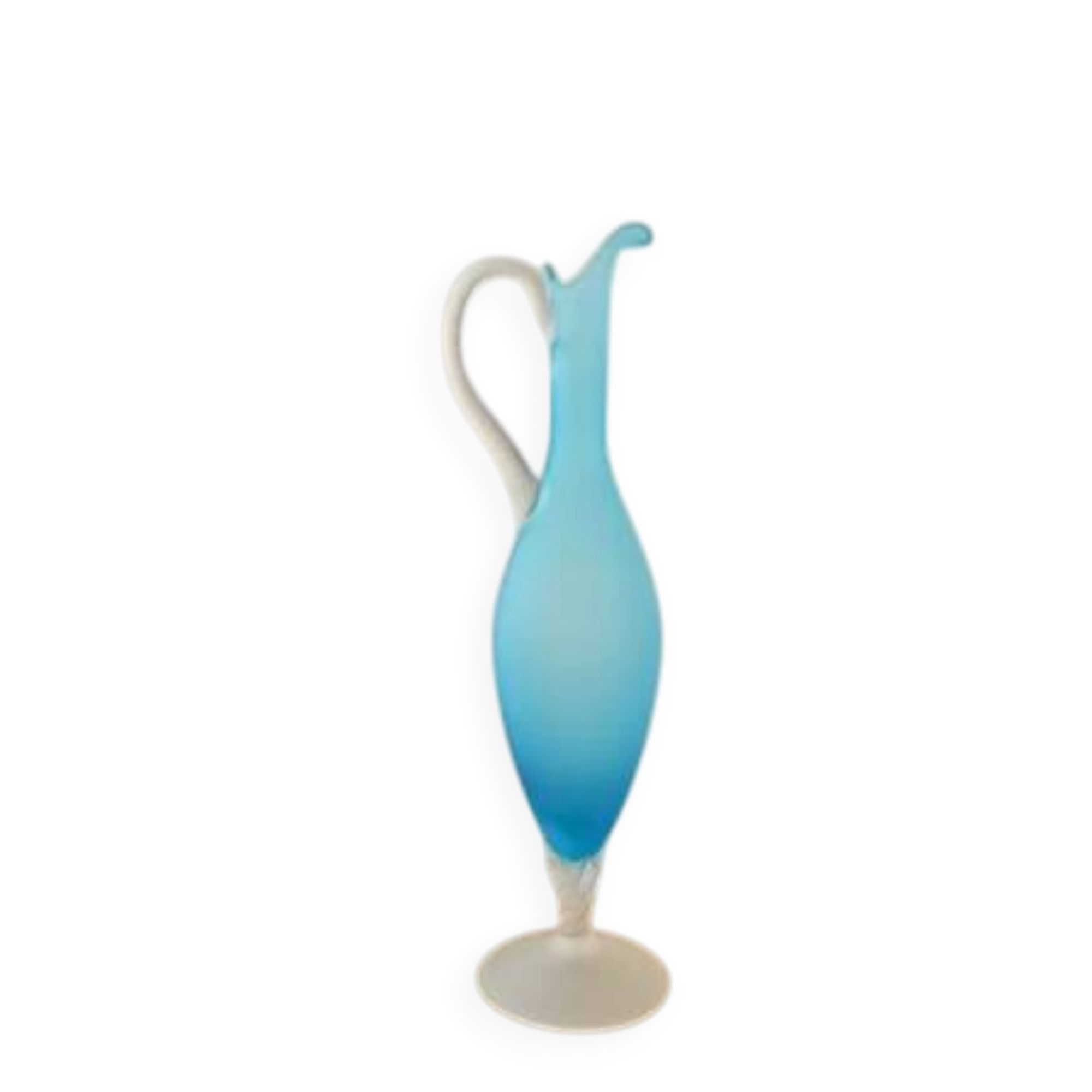 Elegant azure blue blown glass ewer vase