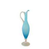 Elegant azure blue blown glass ewer vase