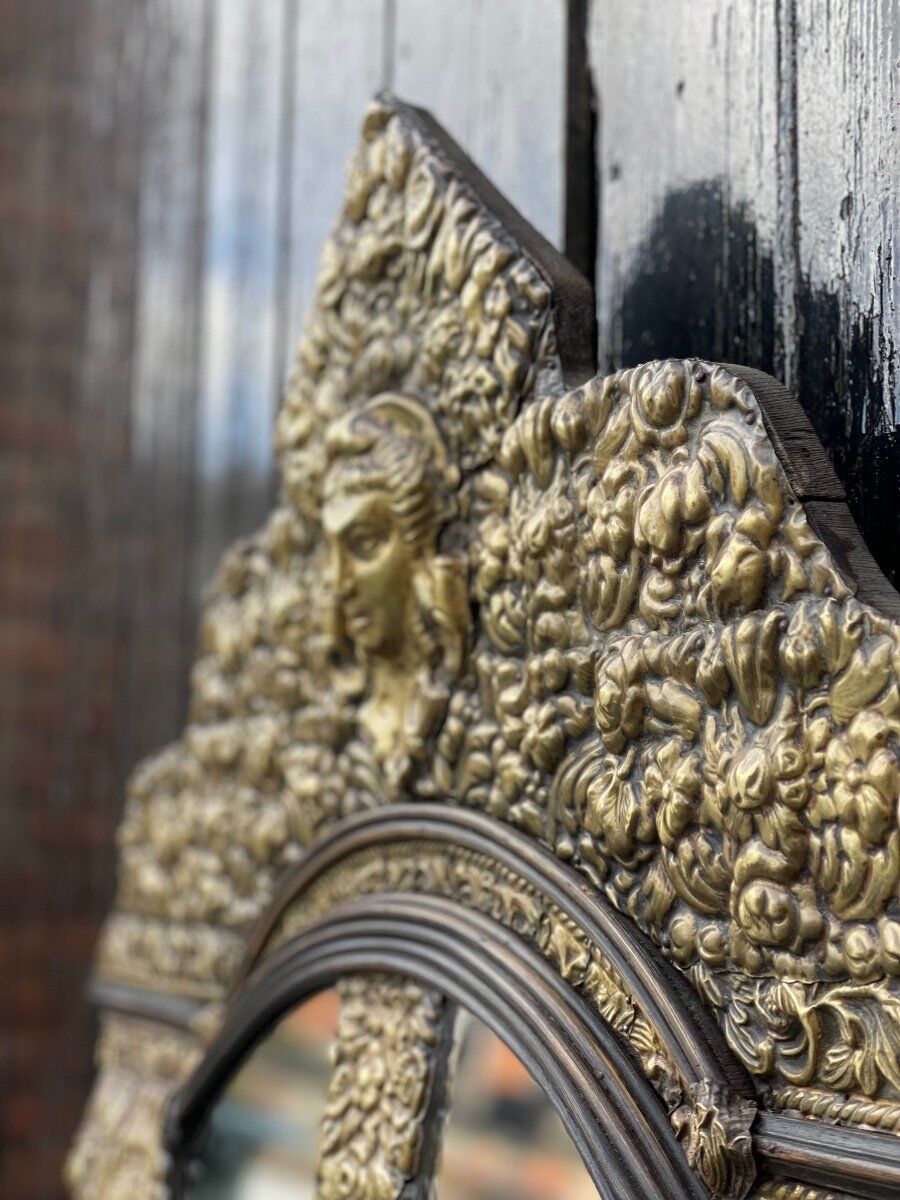 Brass and blackened wood mirror in Louis XVI style circa 1880.