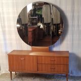 Scandinavian style sideboard with triptych mirror, 60s-70s