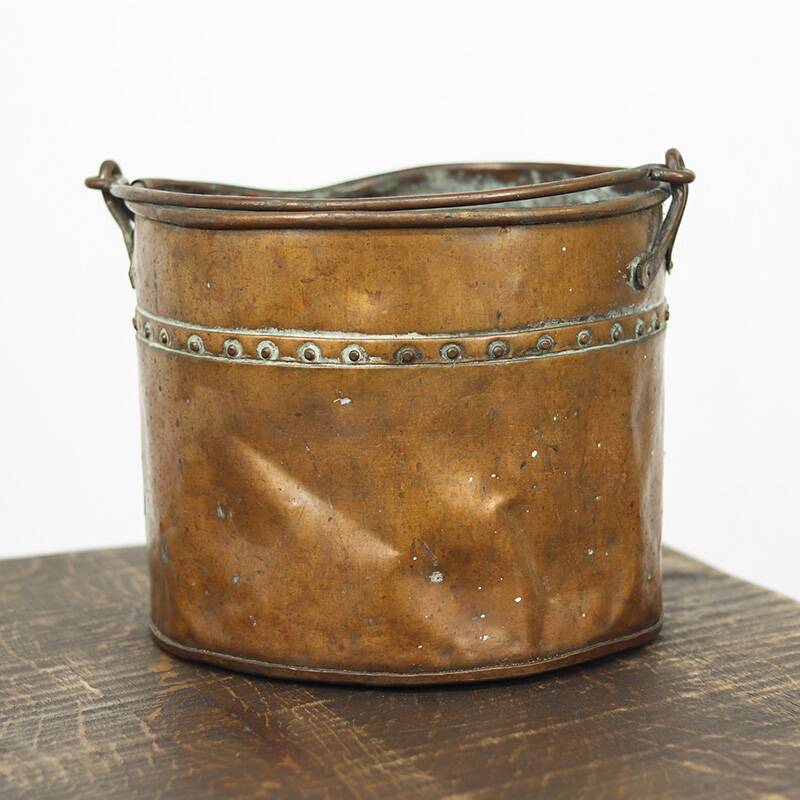 Antique worn Wabi Sabi red copper bucket