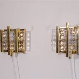 Paire d'appliques scandinave en verre et laiton de Carl Fagerlund