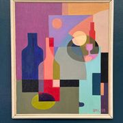 Original Swedish Oil on Canvas – "Abstract Still Life" by BMK (1993) – Signed – Vintage and Framed – 60 × 51 cm