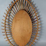 Oval rattan mirror forming a vintage sun 70s 61x42 cm SB