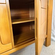 Large French sideboard in solid elm, 1970, attributed to Atelier Chauvin.