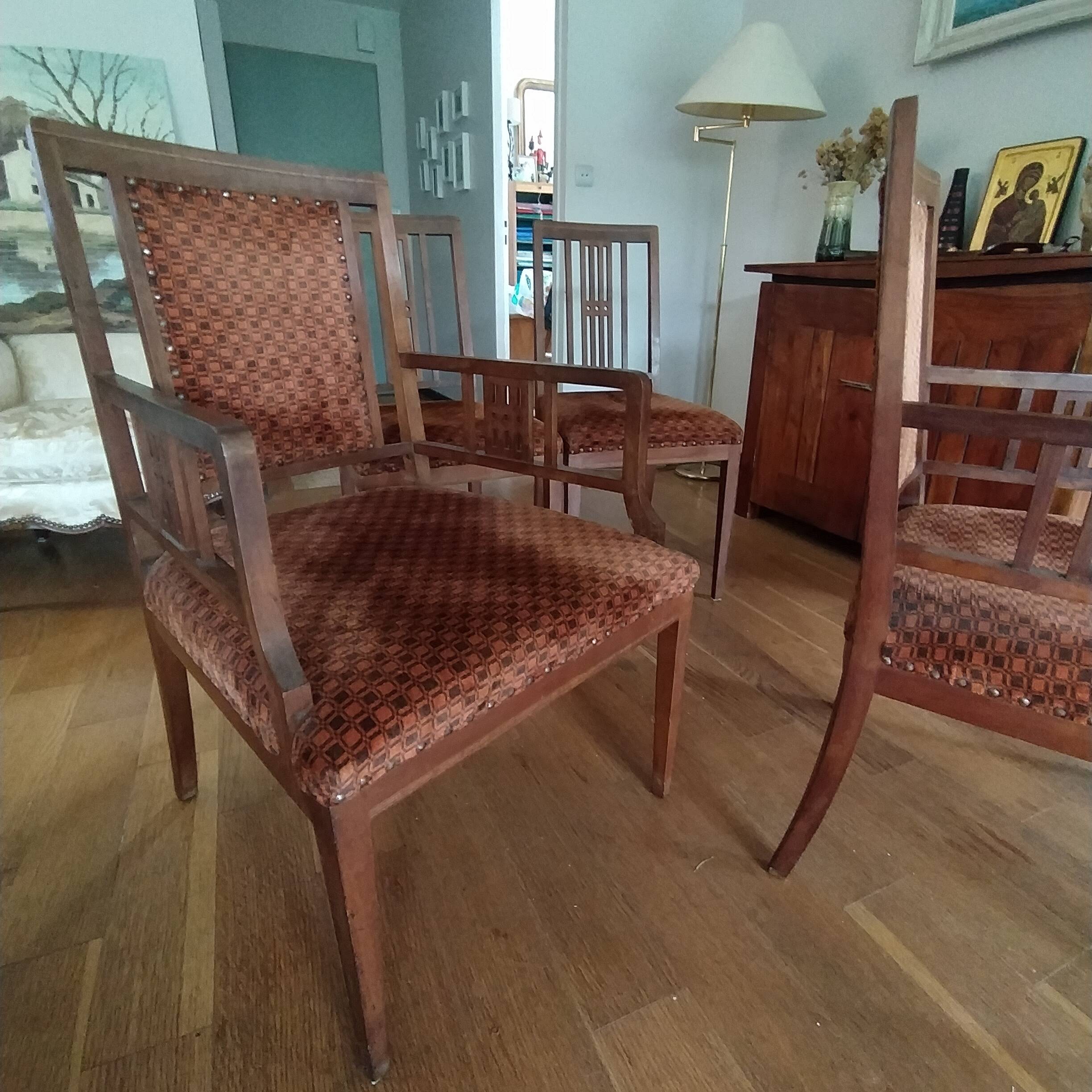 2 Art Deco chairs and 2 armchairs, 1930.