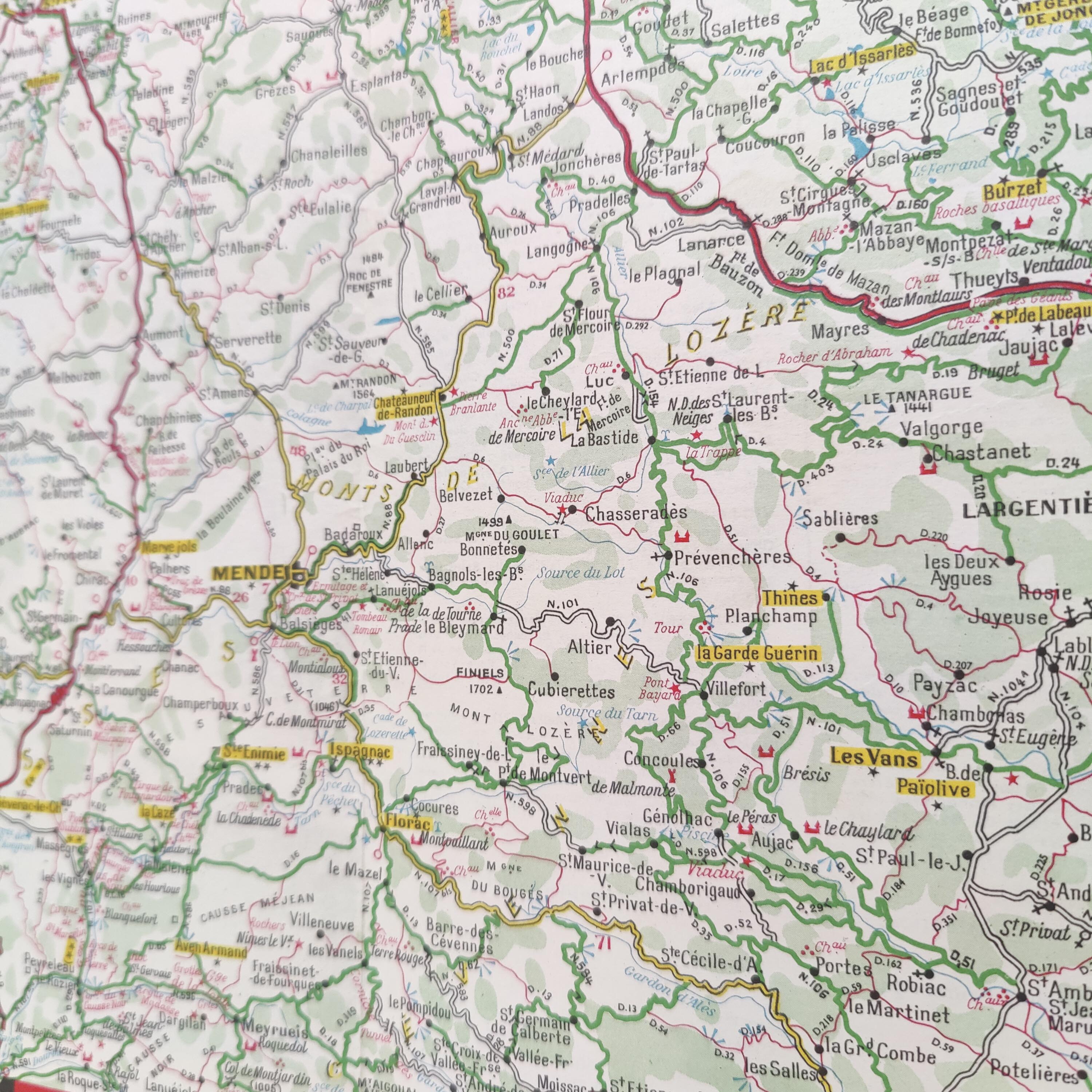 Map Shell Auvergne Cévennes 1959