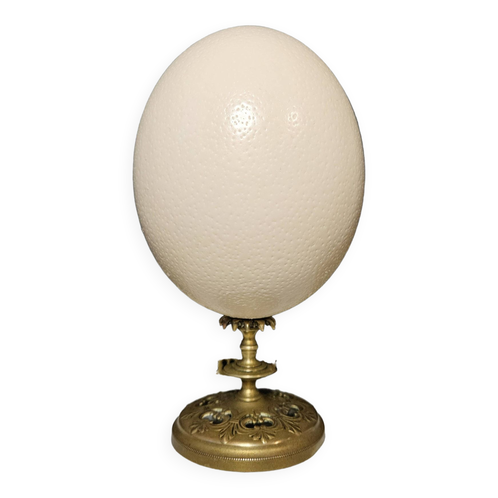 OEUF D' AUTRUCHE ANCIEN sur SON SOCLE en LAITON HAUT. 28 cm. EUR 23,00