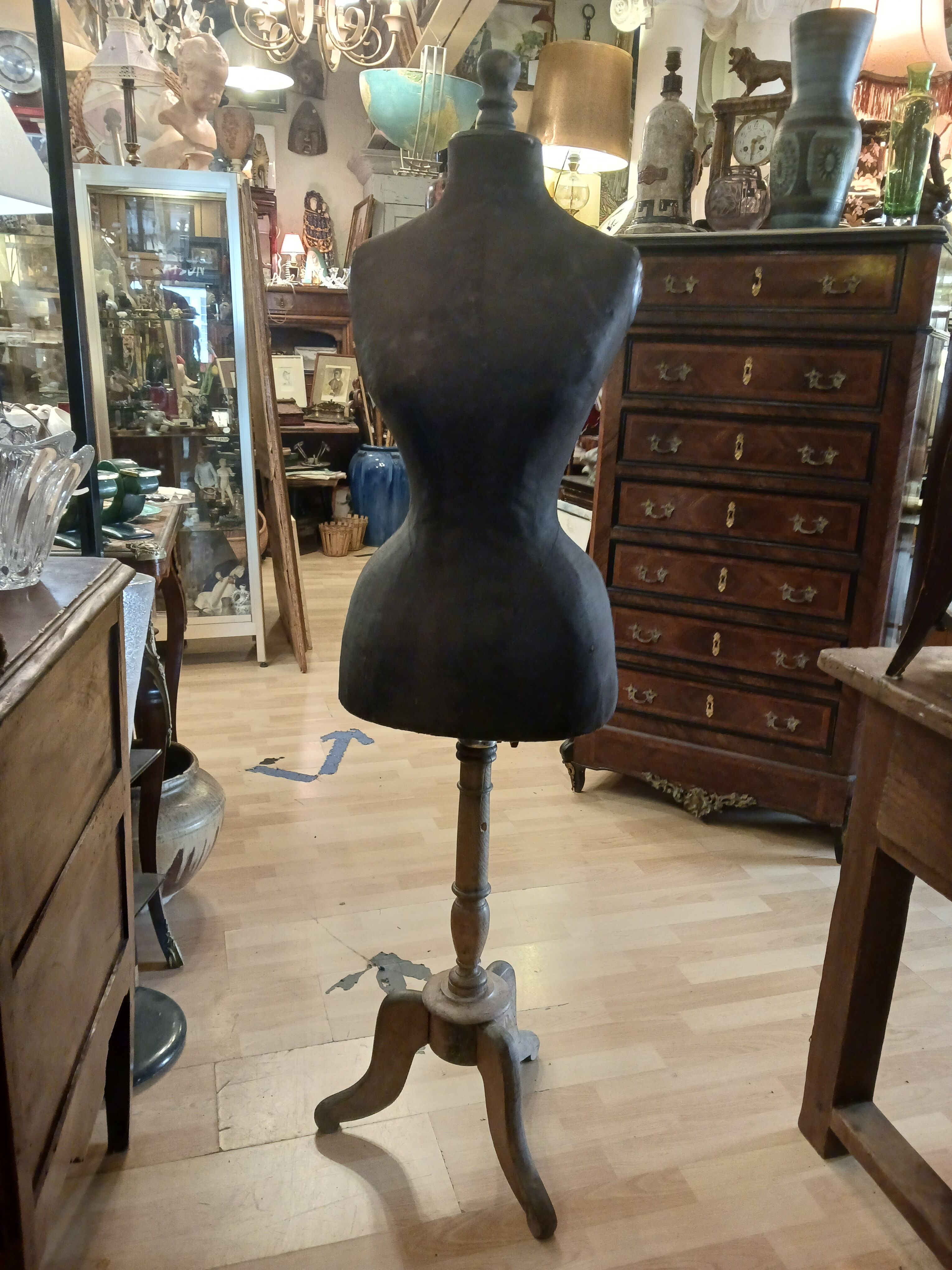 Antique sewing mannequin, wasp waist..