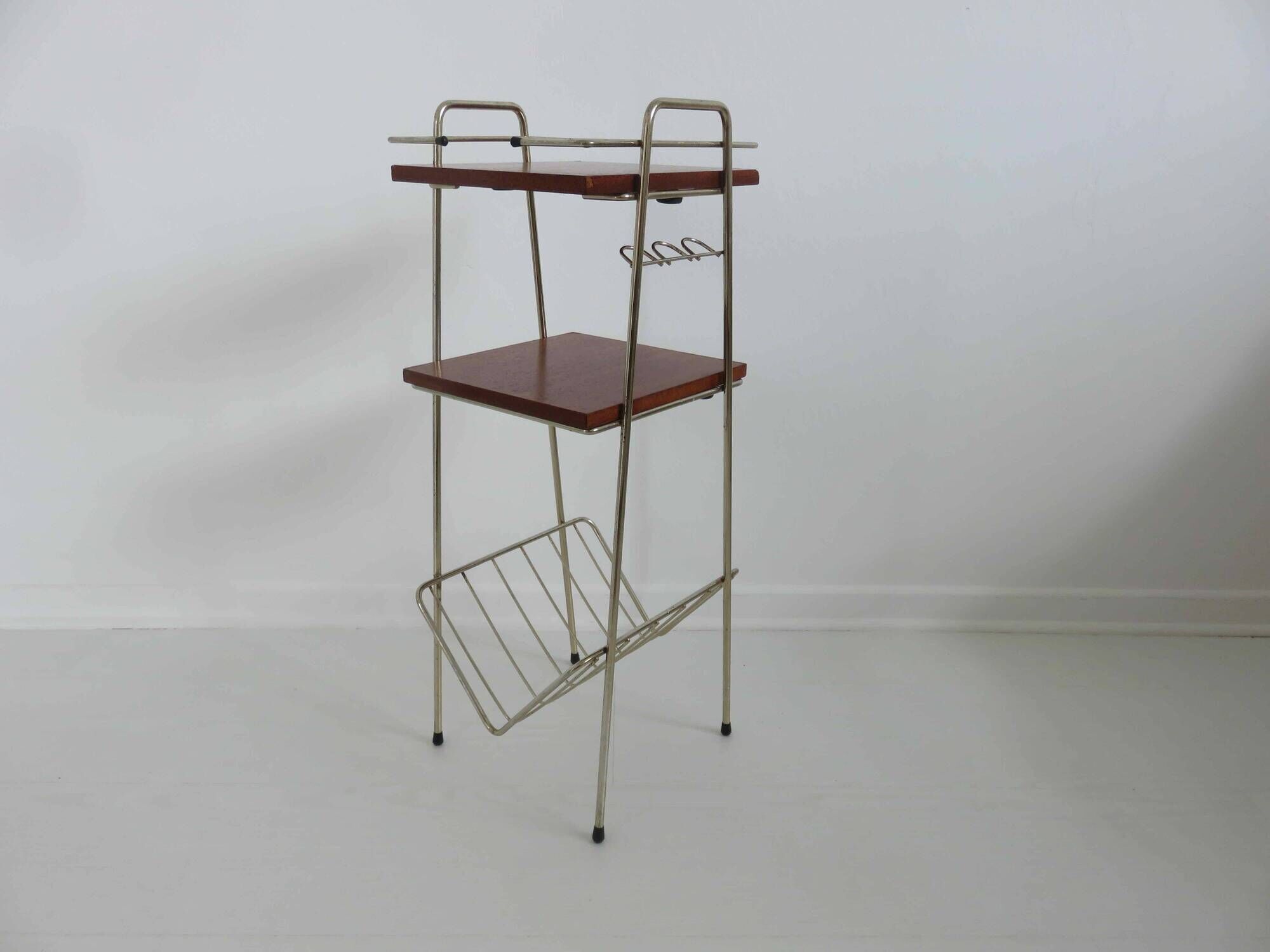 Magazine holder, metal and wood 50s 60s