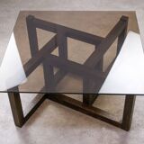 Italian Wooden & Smoked Glass Coffee Table, 60s