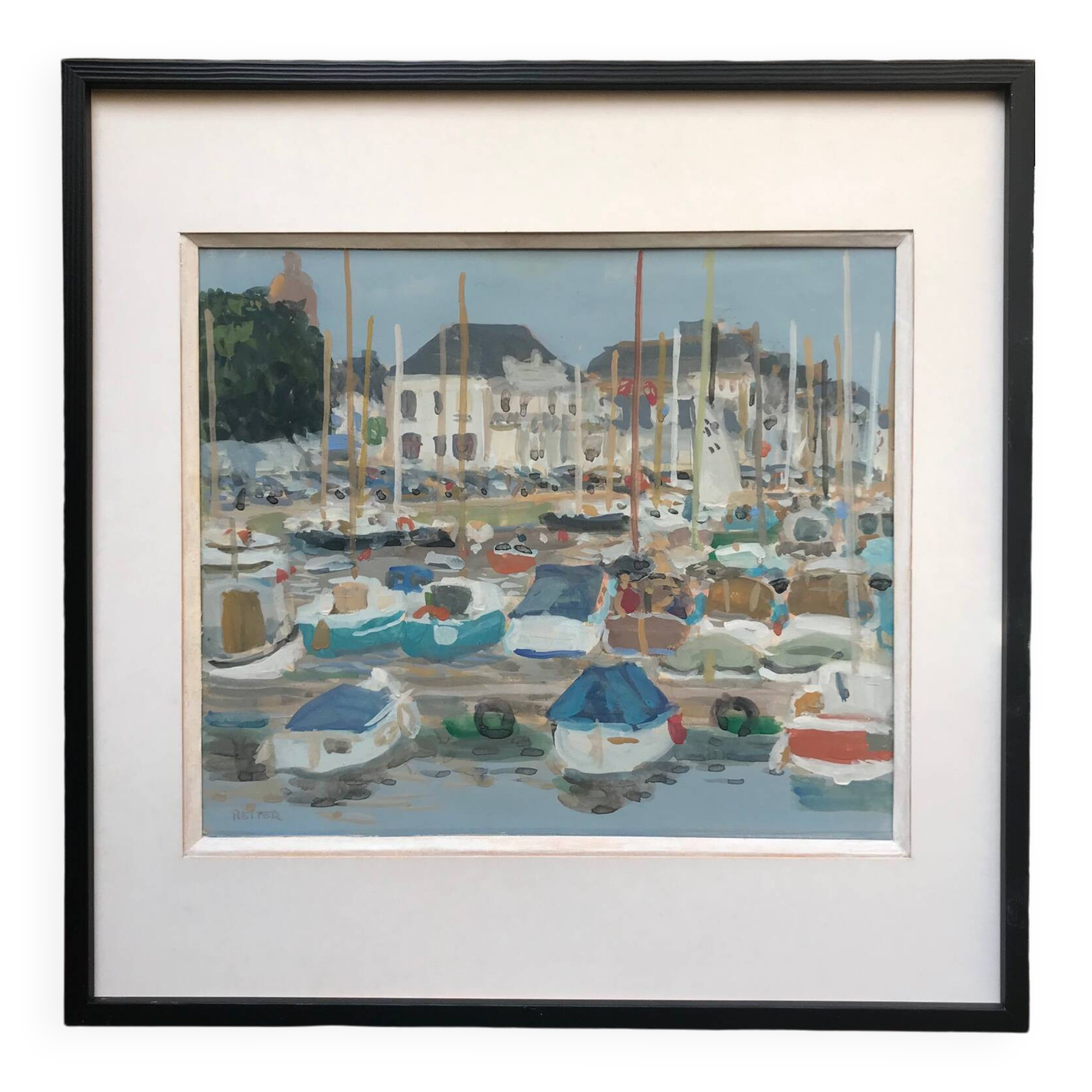 Gouache by Henri REITER (born in 1938). Normandy port.