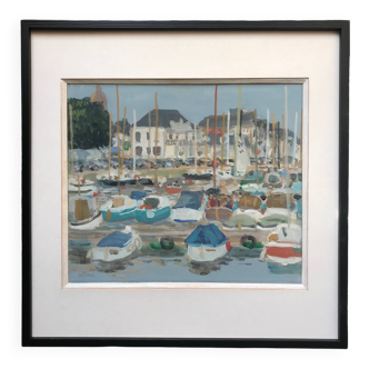 Gouache by Henri REITER (born in 1938). Normandy port.