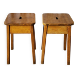 Paire de tabourets de ferme anciens
