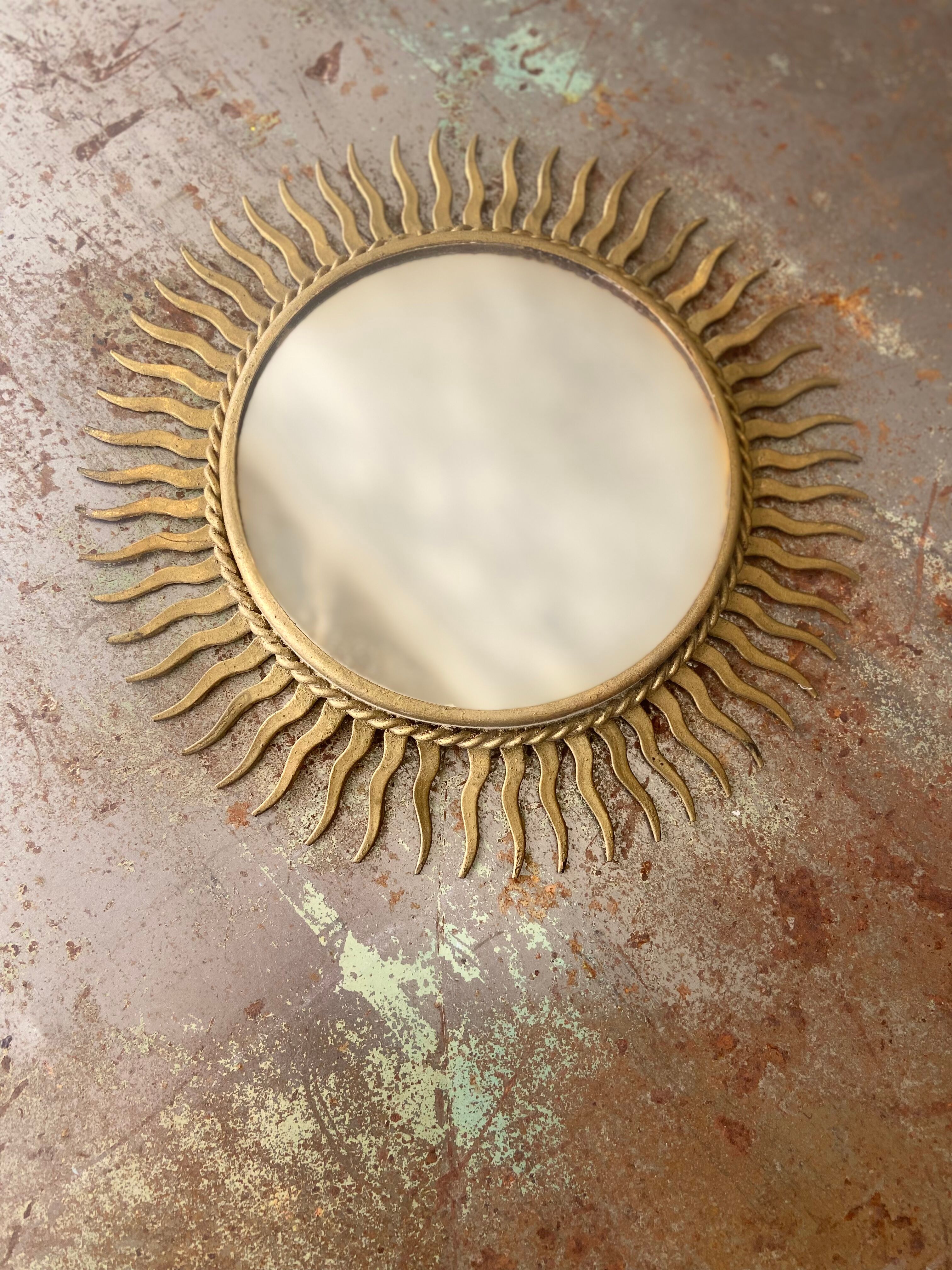 Vintage gold metal sun mirror