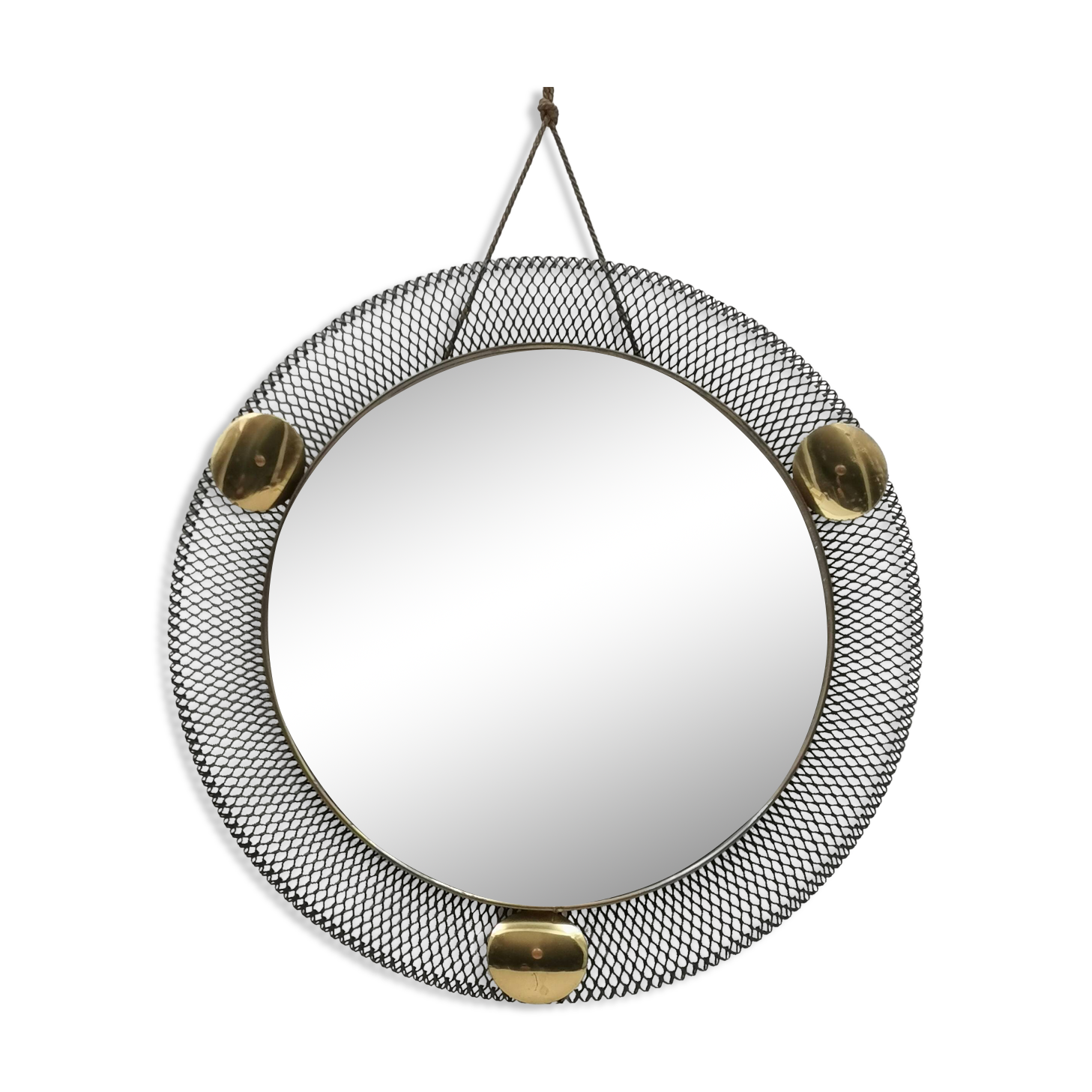 Vintage metal and brass openwork mirror Vereinigte Werkstätten Munich 1950