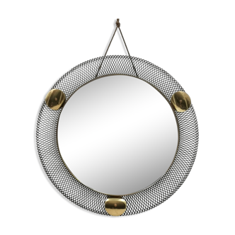 Vintage metal and brass openwork mirror Vereinigte Werkstätten Munich 1950