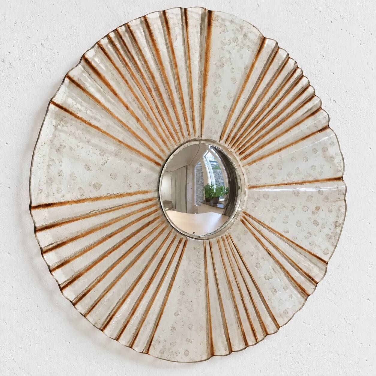 Large glass sunburst mirror / 1960s / 78 cm